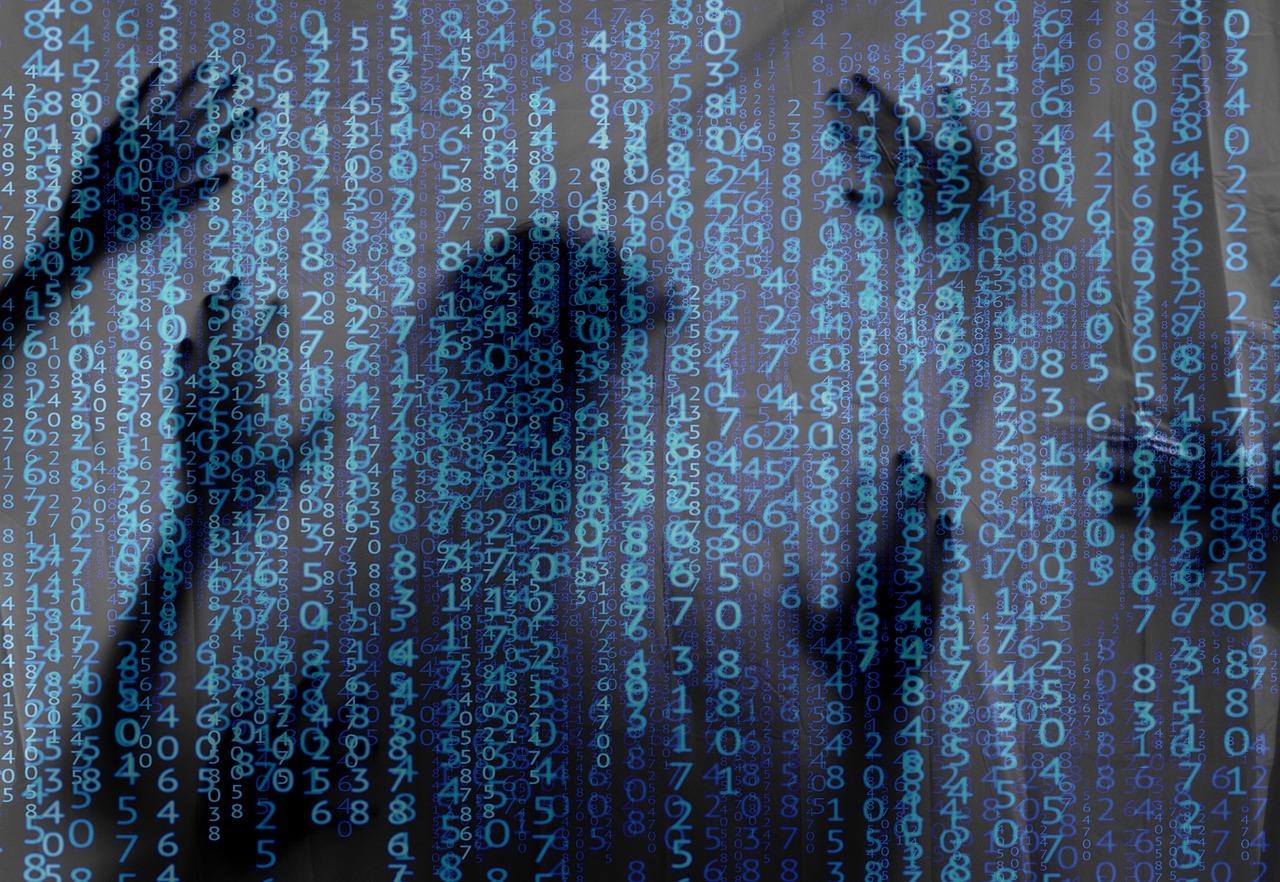 Silhouettes of people overlaid with blue numbers.